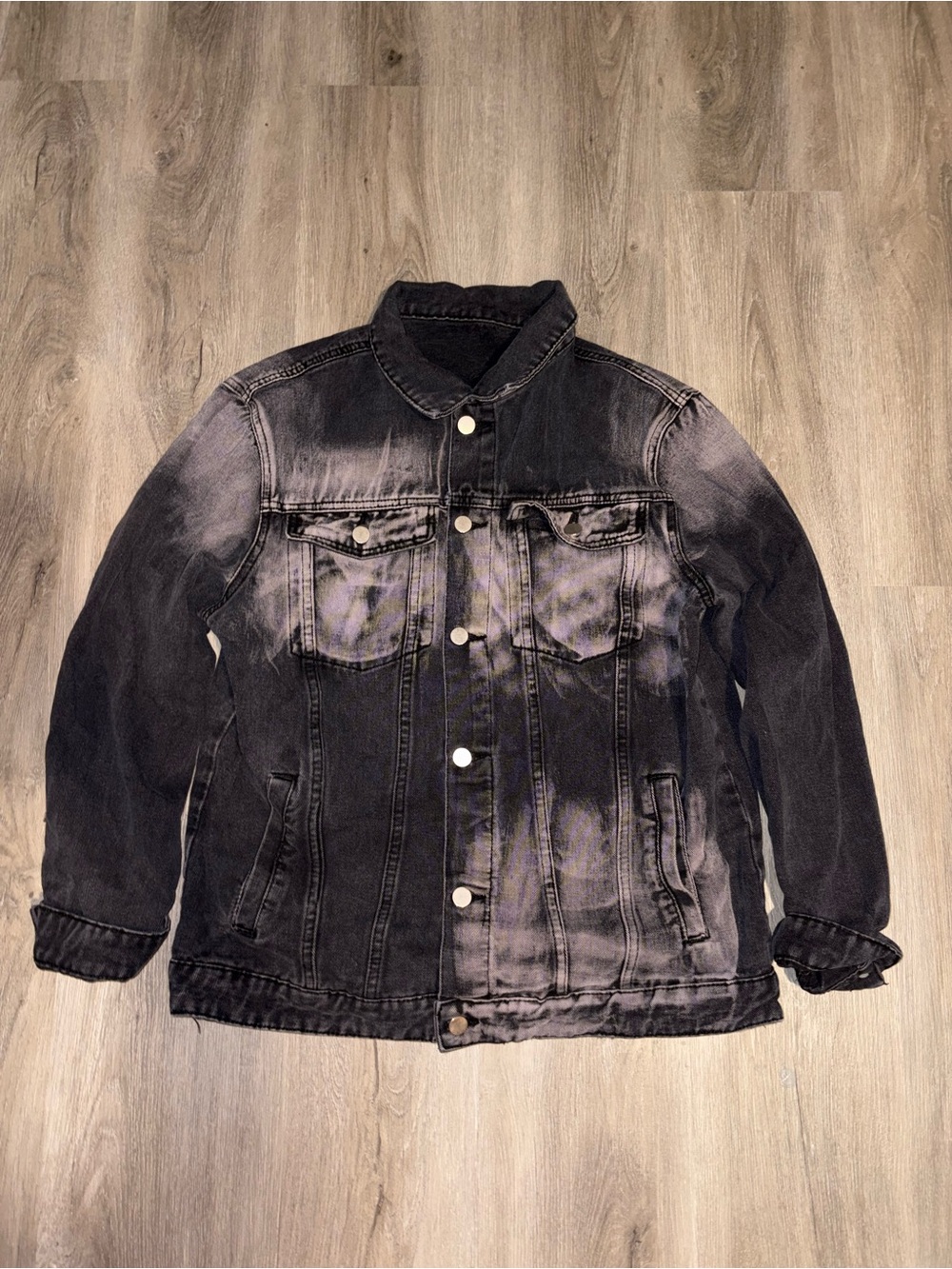 Black Denim Washed Out Jacket | Size XL